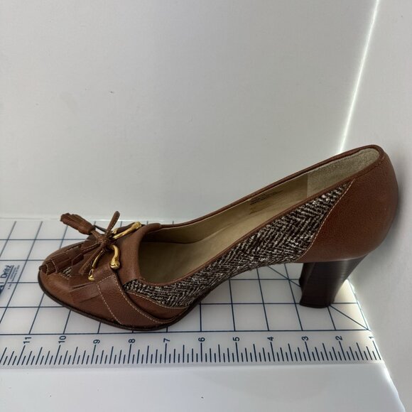 Talbots Margot Block Heel Pumps 9.5 Brown Tweed Leather Womens Shoes Academia - Picture 15 of 16
